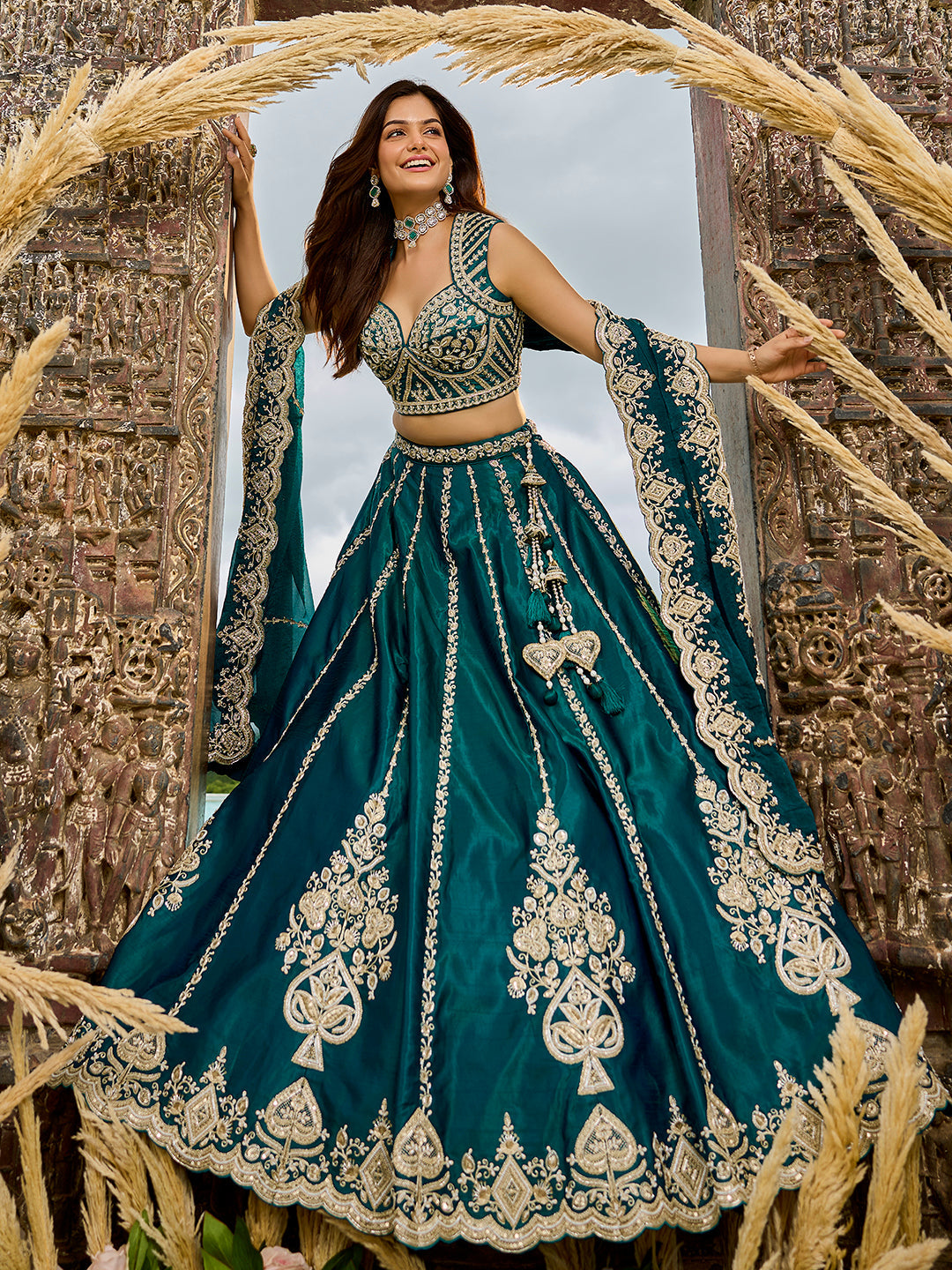 Silk Fabric Beads & Sequined Embroidery Ready to Wear Lehenga Choli & Dupatta houseofpanchhi
