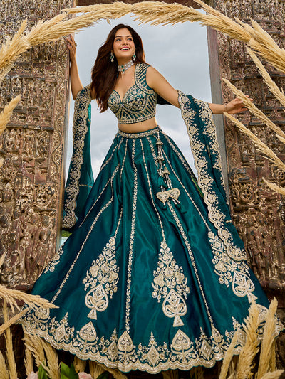 Silk Fabric Beads & Sequined Embroidery Ready to Wear Lehenga Choli & Dupatta houseofpanchhi