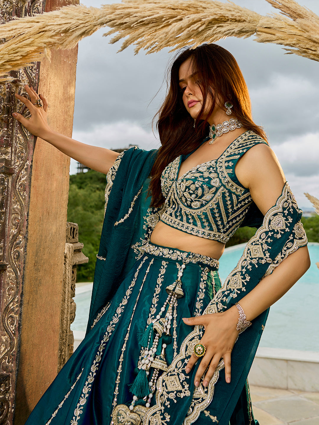 Silk Fabric Beads & Sequined Embroidery Ready to Wear Lehenga Choli & Dupatta houseofpanchhi