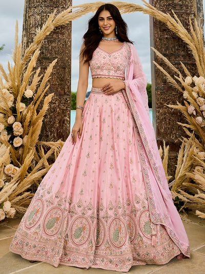 Silk Fabric Beads & Sequince Embroidered Ready to Wear Lehenga Choli & Dupatta houseofpanchhi