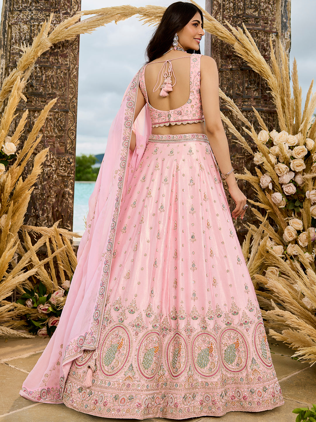 Silk Fabric Beads & Sequince Embroidered Ready to Wear Lehenga Choli & Dupatta houseofpanchhi