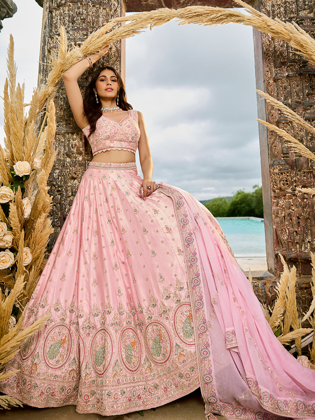 Silk Fabric Beads & Sequince Embroidered Ready to Wear Lehenga Choli & Dupatta houseofpanchhi