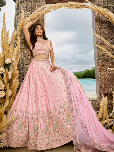 Silk Fabric Beads & Sequince Embroidered Ready to Wear Lehenga Choli & Dupatta houseofpanchhi