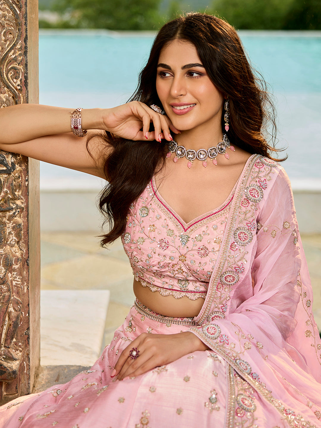 Silk Fabric Beads & Sequince Embroidered Ready to Wear Lehenga Choli & Dupatta houseofpanchhi