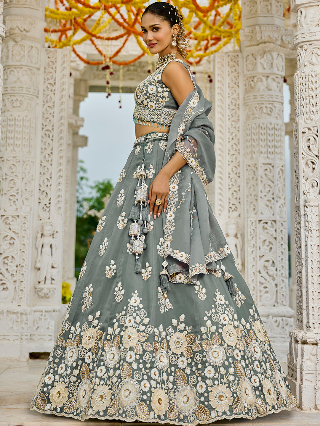 Organza Fabric Beads & Sequince Embroidered Ready to Wear Lehenga Choli & Dupatta houseofpanchhi