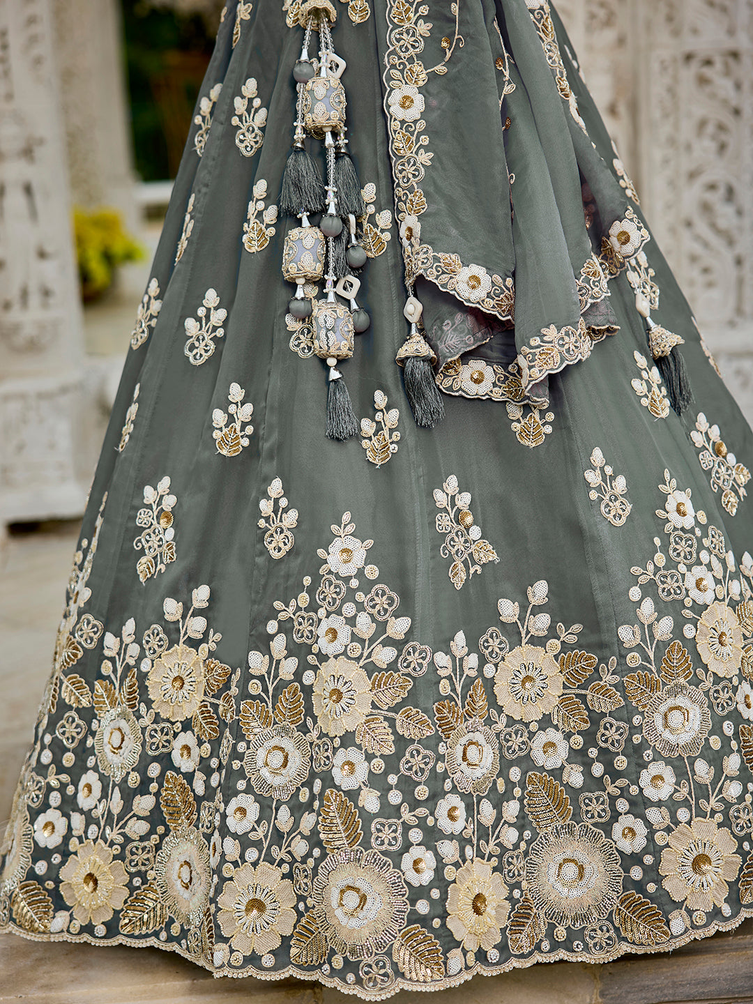 Organza Fabric Beads & Sequince Embroidered Ready to Wear Lehenga Choli & Dupatta houseofpanchhi