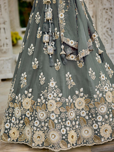 Organza Fabric Beads & Sequince Embroidered Ready to Wear Lehenga Choli & Dupatta houseofpanchhi