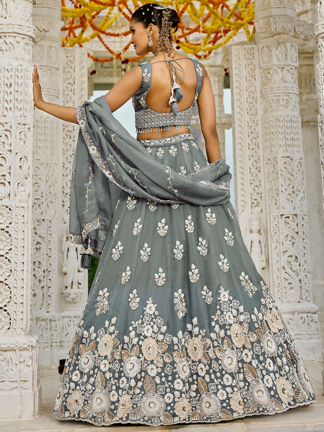 Organza Fabric Beads & Sequince Embroidered Ready to Wear Lehenga Choli & Dupatta houseofpanchhi