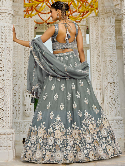 Organza Fabric Beads & Sequince Embroidered Ready to Wear Lehenga Choli & Dupatta houseofpanchhi