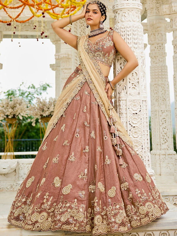 Tissue Fabric Beads & Sequince Embroidered Ready to Wear Lehenga Choli & Dupatta