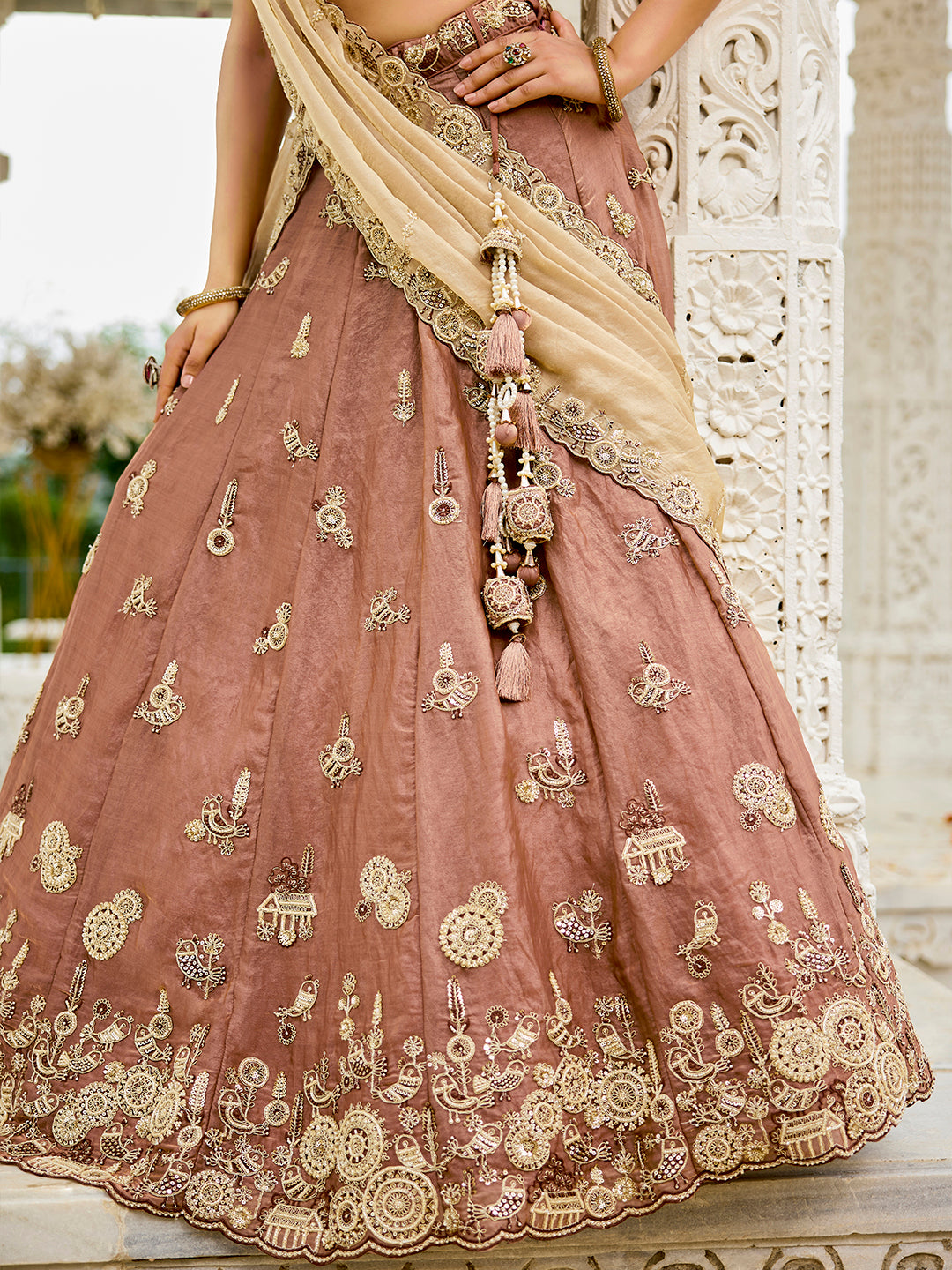 Tissue Fabric Beads & Sequince Embroidered Ready to Wear Lehenga Choli & Dupatta houseofpanchhi