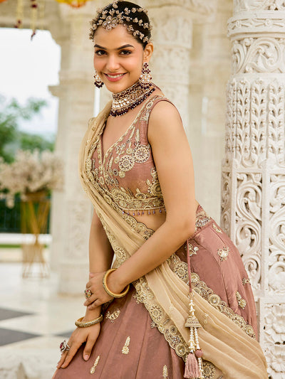 Tissue Fabric Beads & Sequince Embroidered Ready to Wear Lehenga Choli & Dupatta houseofpanchhi