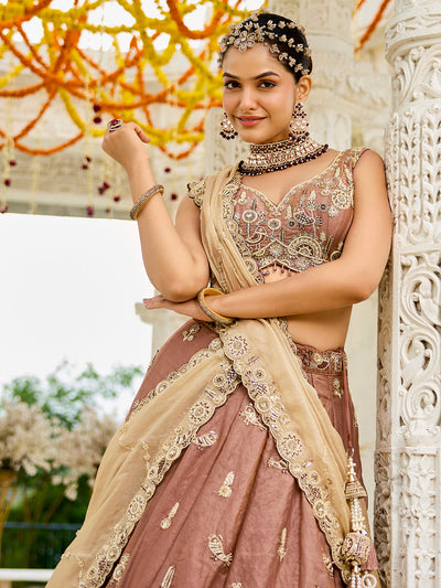 Tissue Fabric Beads & Sequince Embroidered Ready to Wear Lehenga Choli & Dupatta houseofpanchhi