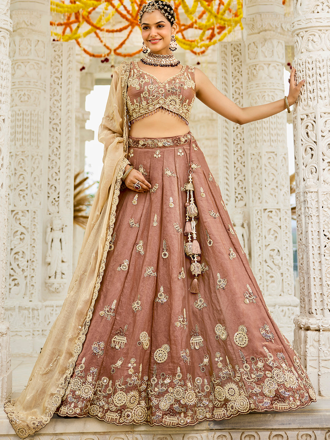 Tissue Fabric Beads & Sequince Embroidered Ready to Wear Lehenga Choli & Dupatta houseofpanchhi
