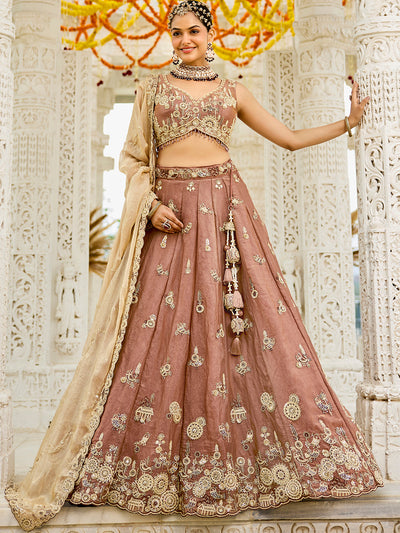Tissue Fabric Beads & Sequince Embroidered Ready to Wear Lehenga Choli & Dupatta houseofpanchhi