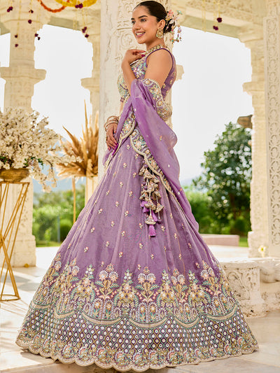 Satin Silk Fabric Sequinned Embroidered Ready to Wear Lehenga Choli & Dupatta houseofpanchhi