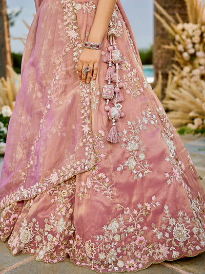 Tissue Fabric Beads & Sequince Embroidered Semi-Stitched Lehenga Choli & Dupatta House of Panchhi