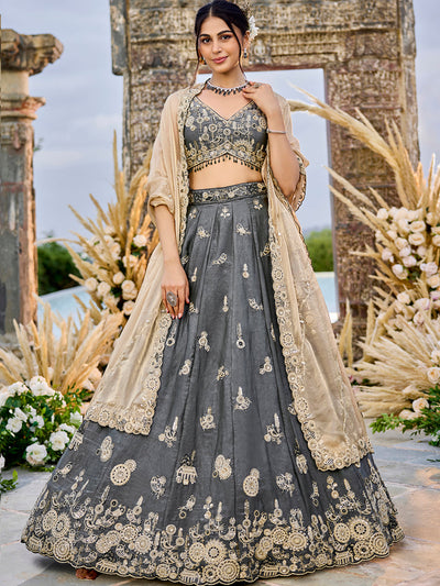 Tissue Fabric Beads & Sequince Embroidered Ready to Wear Lehenga Choli & Dupatta houseofpanchhi