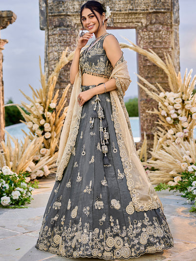 Tissue Fabric Beads & Sequince Embroidered Ready to Wear Lehenga Choli & Dupatta houseofpanchhi