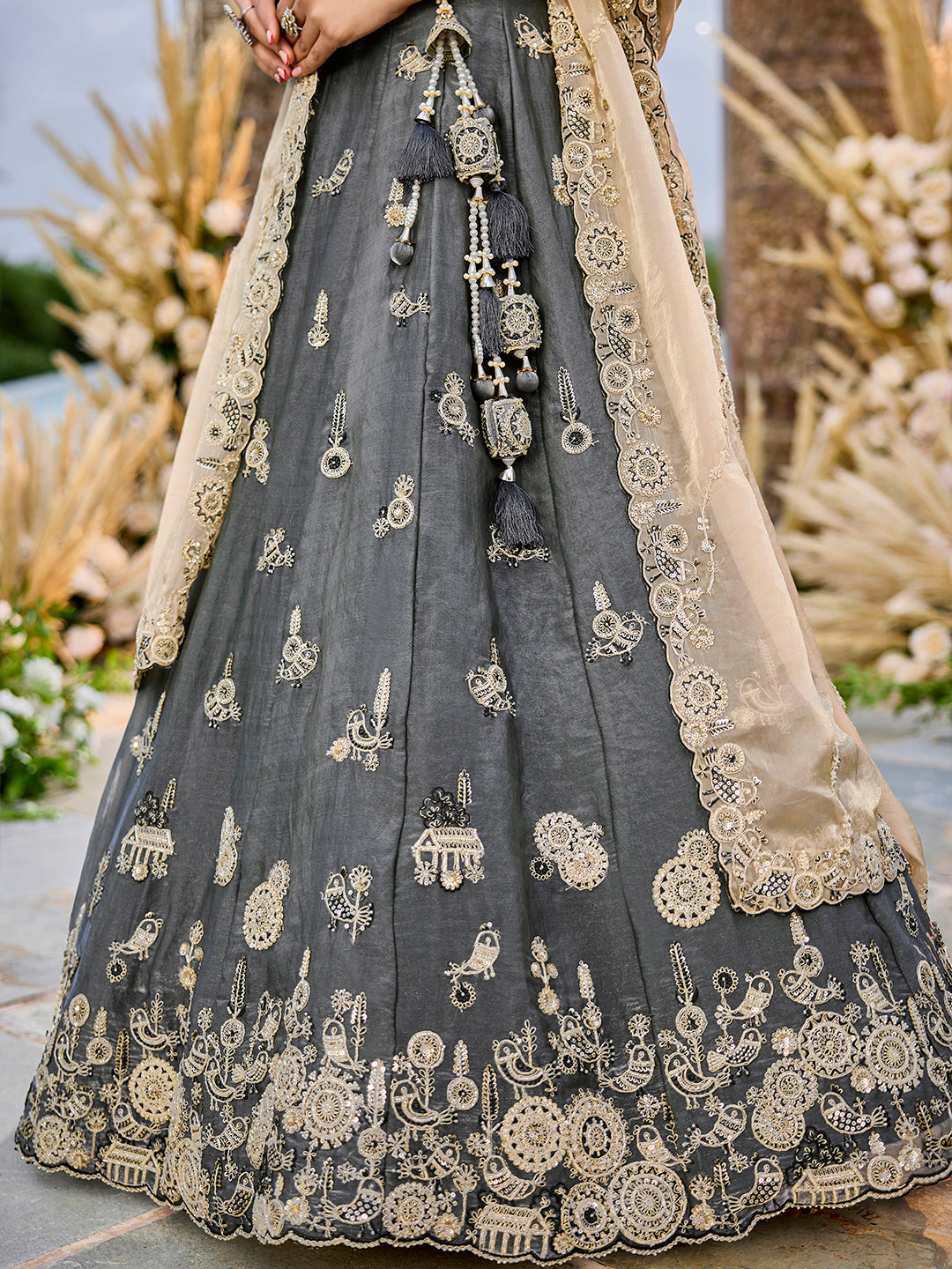 Tissue Fabric Beads & Sequince Embroidered Ready to Wear Lehenga Choli & Dupatta houseofpanchhi