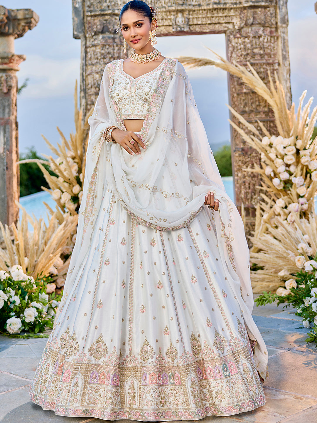Silk Fabric Beads & Sequince Embroidered Ready to Wear Lehenga Choli & Dupatta houseofpanchhi