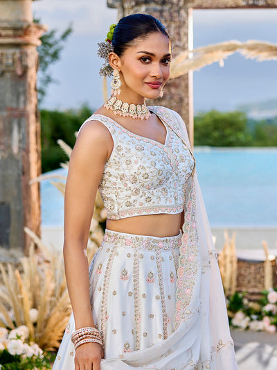 Silk Fabric Beads & Sequince Embroidered Ready to Wear Lehenga Choli & Dupatta houseofpanchhi
