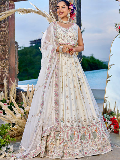 Silk Fabric Beads & Sequince Embroidered Ready to Wear Lehenga Choli & Dupatta houseofpanchhi