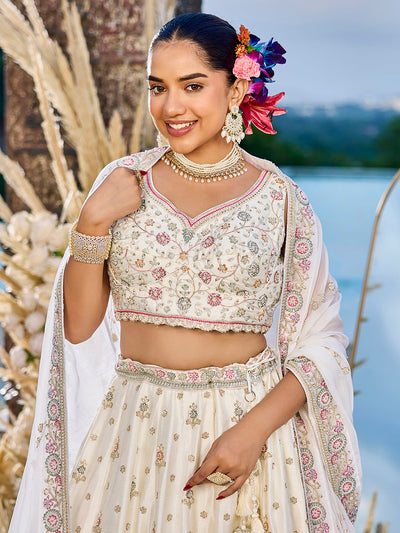 Silk Fabric Beads & Sequince Embroidered Ready to Wear Lehenga Choli & Dupatta houseofpanchhi