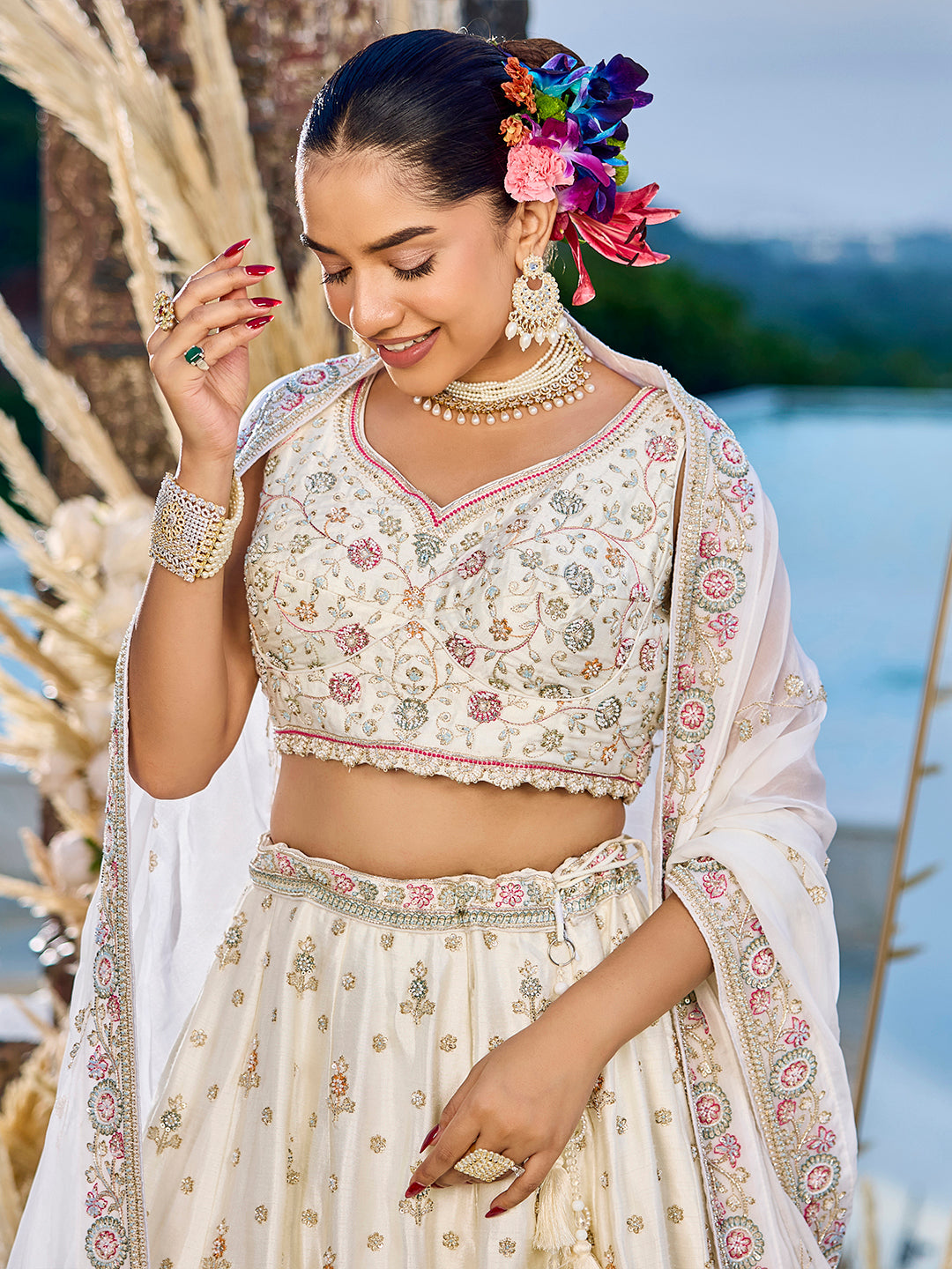 Silk Fabric Beads & Sequince Embroidered Ready to Wear Lehenga Choli & Dupatta houseofpanchhi