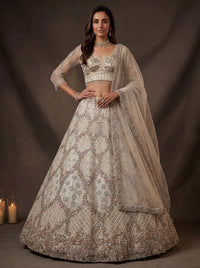 Cream net Ready to Wear Flower Embroidered Lehenga Choli