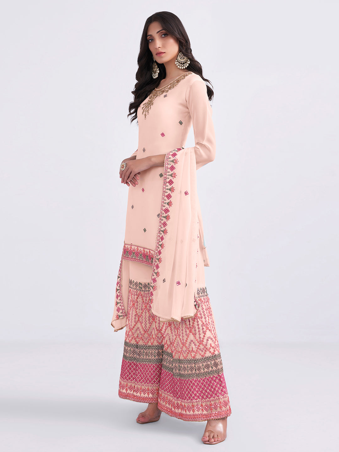 Georgette Fabric Sequins embroidery Semi-Stitched Straight Kurta Set- ALMORA-6