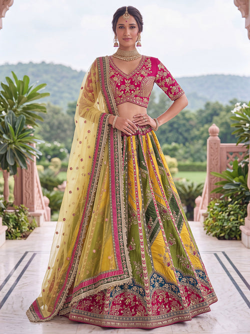 Multi-Color Silk Patch Work & Gotapatti Work Designer Semi-Stitched Lehenga Choli