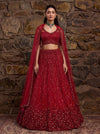 Red Color Net Heavy Embroidered Using Red Sequin & Golden Beads Embroidered Semi-Stitched Lehenga Choli