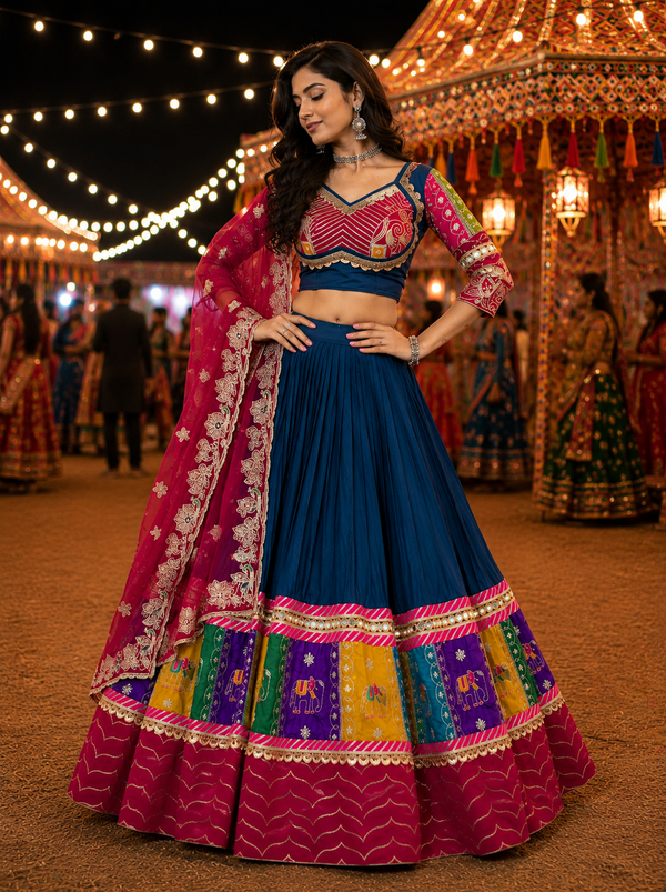 Navy Blue color Navratri Designer Ready To Wear Lehenga Set houseofpanchhi