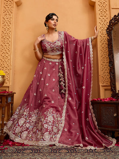Tissue Fabric Sequins embroidery Semi-Stitched Lehenga & Unstitched Blouse With Dupatta houseofpanchhi