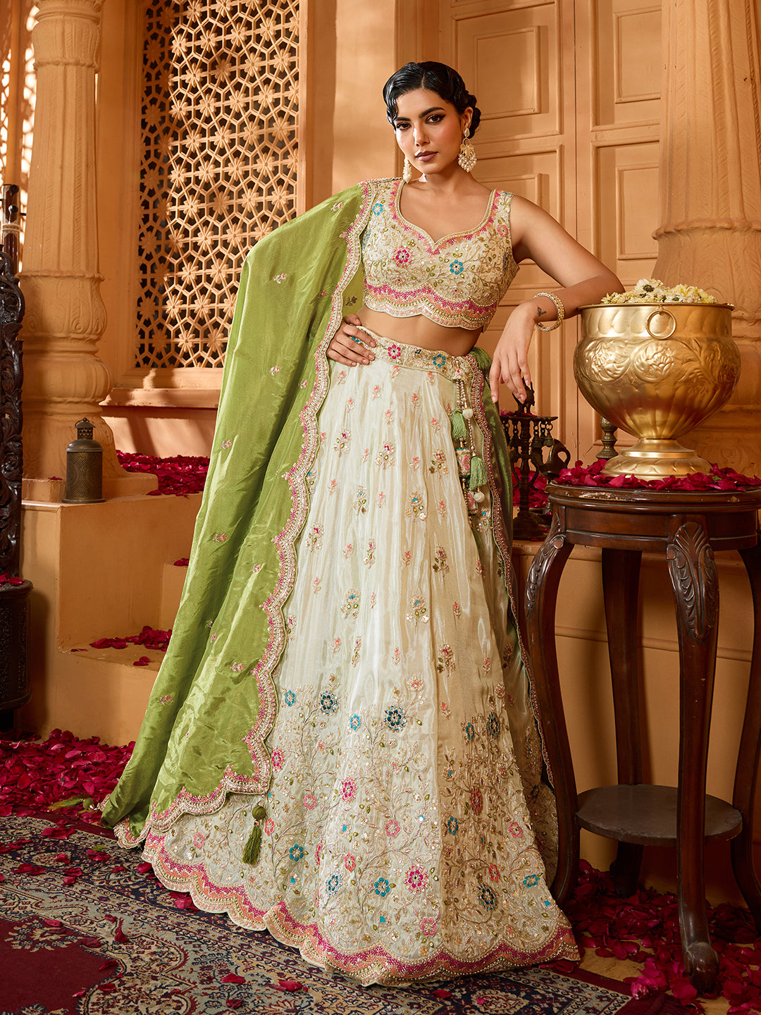 Tissue Fabric Sequins embroidery Semi-Stitched Lehenga & Unstitched Blouse With Dupatta houseofpanchhi