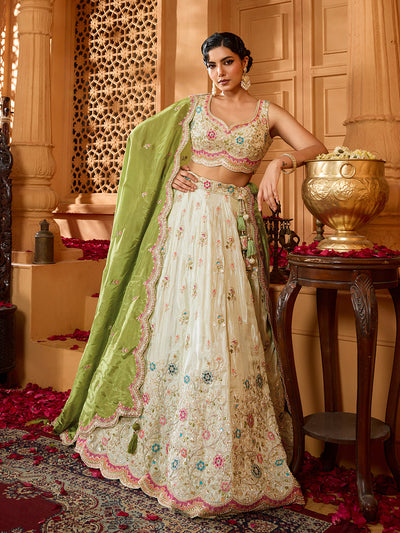 Tissue Fabric Sequins embroidery Semi-Stitched Lehenga & Unstitched Blouse With Dupatta houseofpanchhi