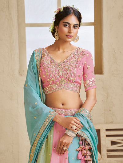 Multi Color Kali Georgette Fabric Golden Sequined,Thread,Coding Embroidered Semi-Stitched Lehenga choli House of Panchhi