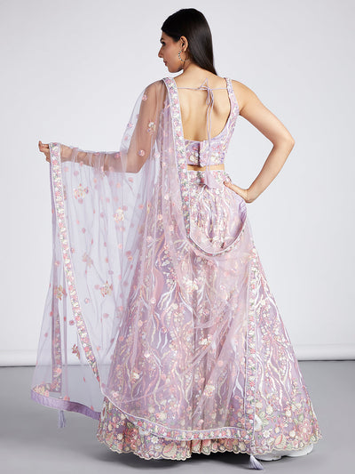 Multi-Sequins & Thread Work Embroidery Net Semi-Stitched Lehenga House of Panchhi
#color_lavender
