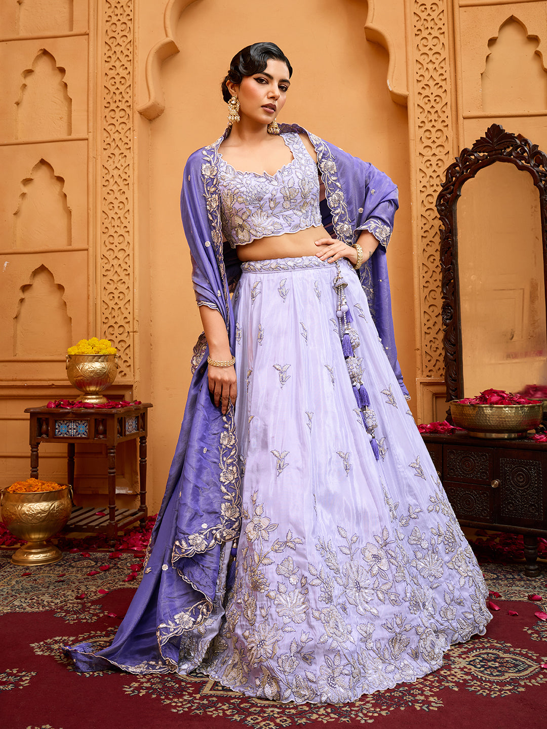 Lavender- Tissue Fabric Sequins embroidery Semi-Stitched Lehenga & Unstitched Blouse With Dupatta houseofpanchhi