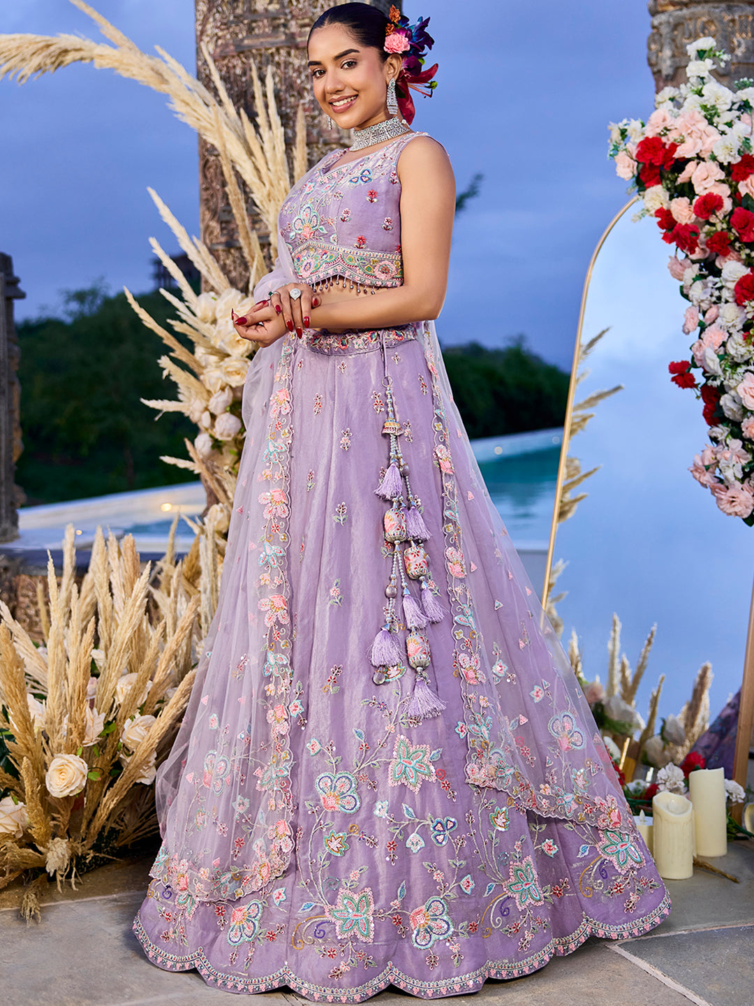 Satin Silk Fabric Sequinned Embroidered Ready to Wear Lehenga Choli & Dupatta House of Panchhi