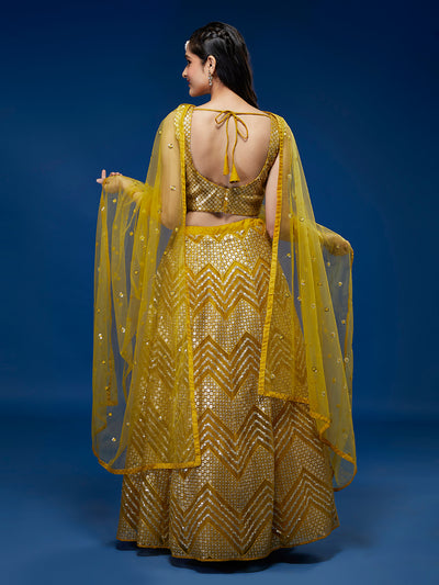 Net Sequins Work Semi-Stitched Lehenga