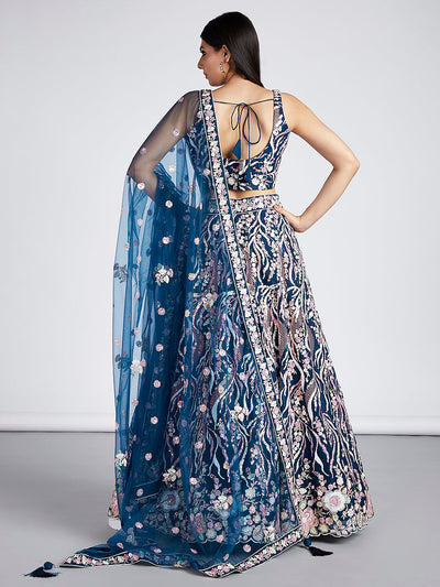 Multi-Sequins & Thread Work Embroidery Net Semi-Stitched Lehenga House of Panchhi
#color_navy-blue