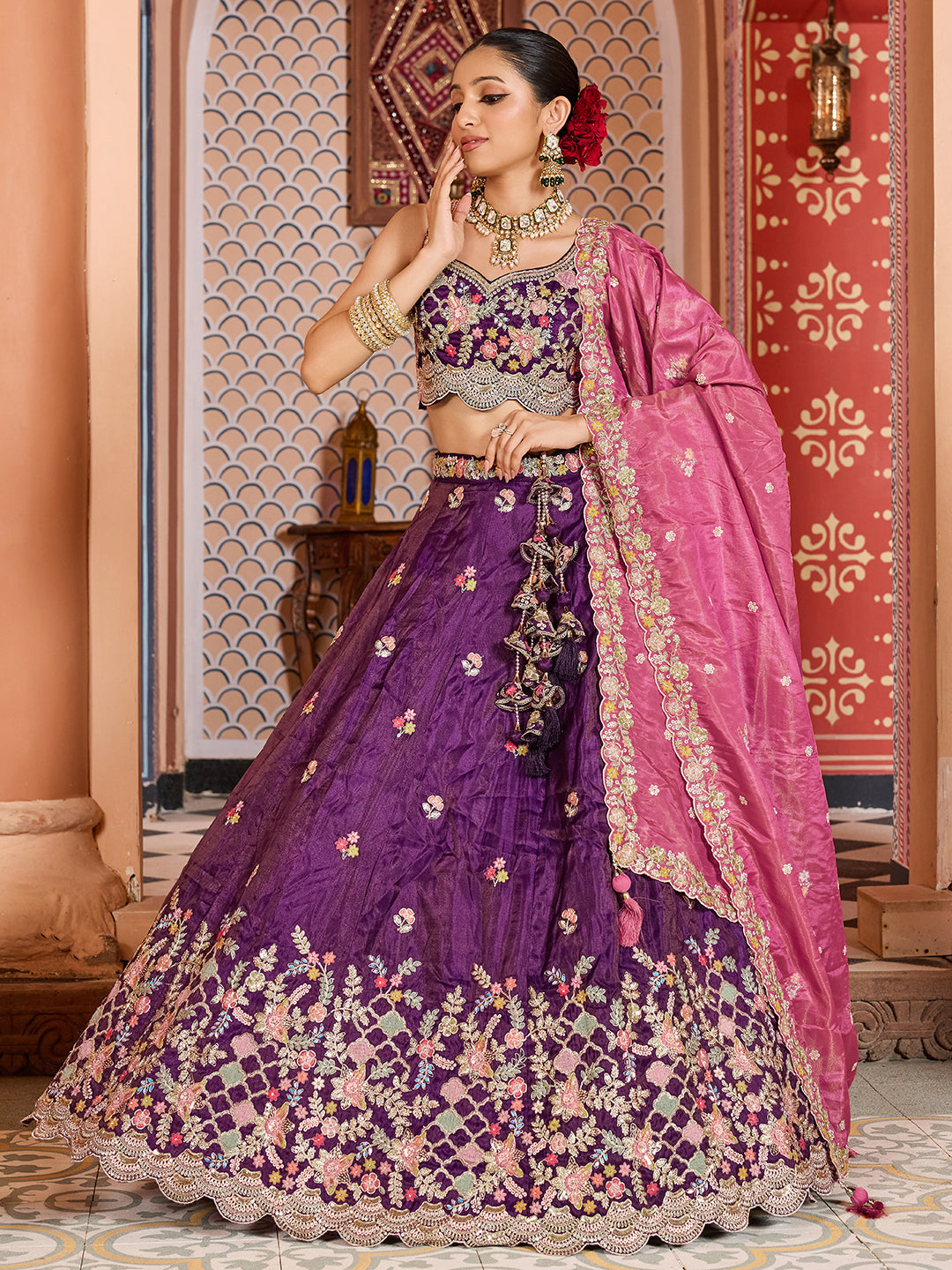 Tissue Fabric Sequins embroidery Semi-Stitched Lehenga & Unstitched Blouse With Dupatta House of Panchhi