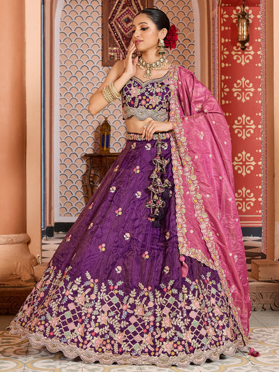 Tissue Fabric Sequins embroidery Semi-Stitched Lehenga & Unstitched Blouse With Dupatta House of Panchhi