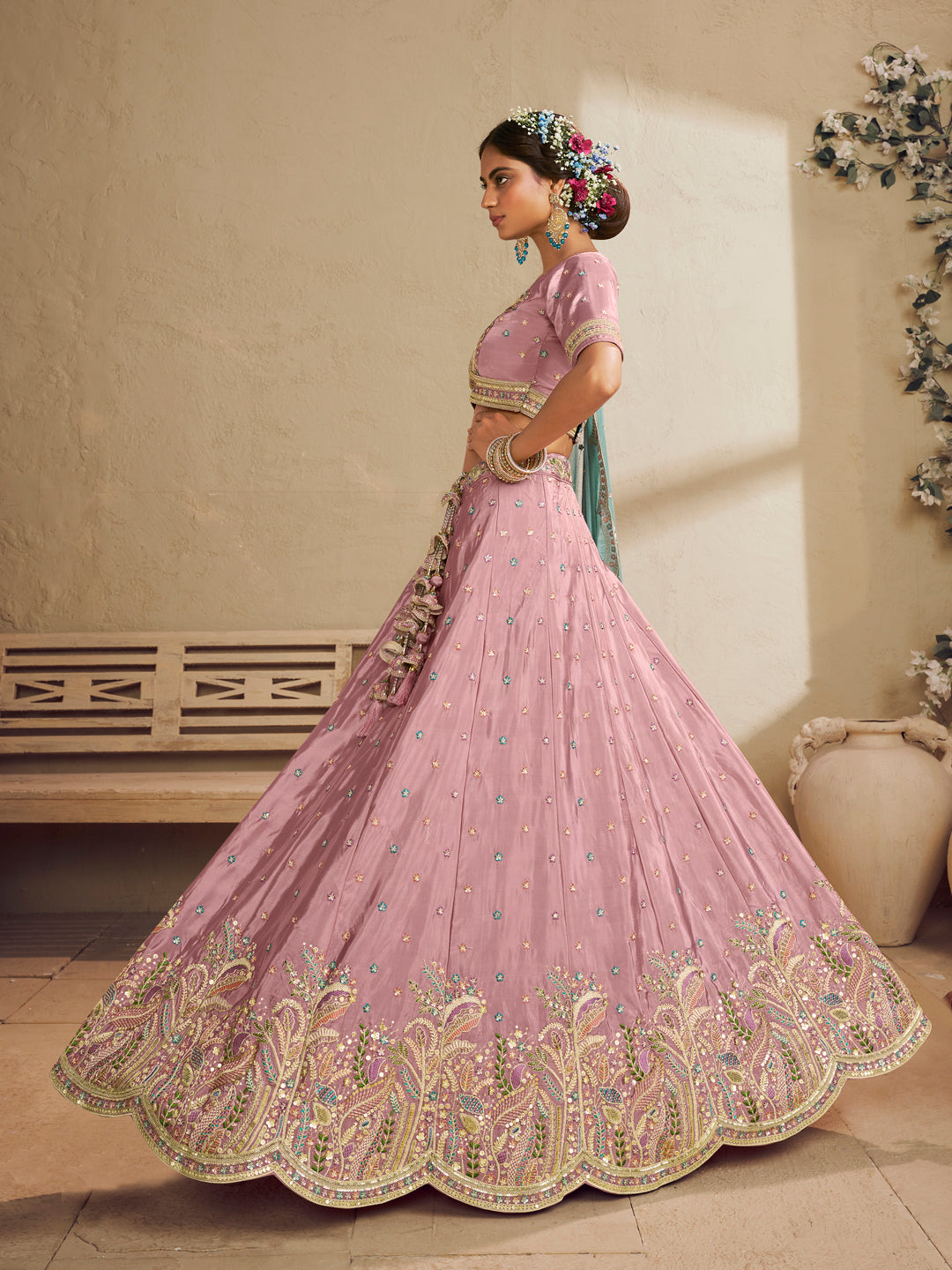 Satin Silk  Fabric Sequins embroidery Semi-Stitched Lehenga choli & Dupatta House of Panchhi