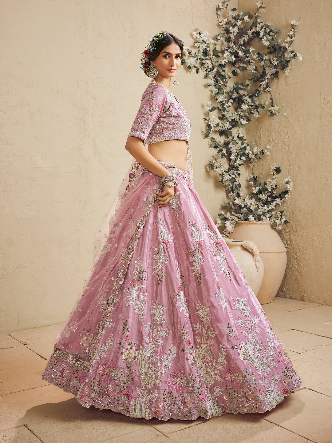 Satin Silk Fabric Sequins embroidery Semi-Stitched Lehenga choli & Dupatta House of Panchhi