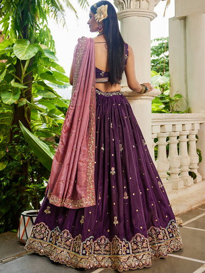 Satin Sequinse embroidery Semi-Stitched Lehenga choli & Dupatta