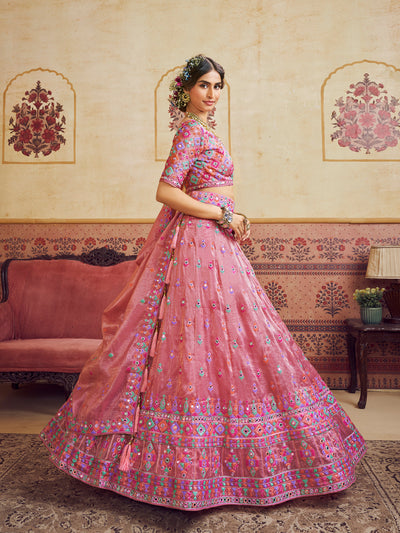 Organza Fabric Sequins embroidery Semi-Stitched Lehenga choli & Dupatta House of Panchhi