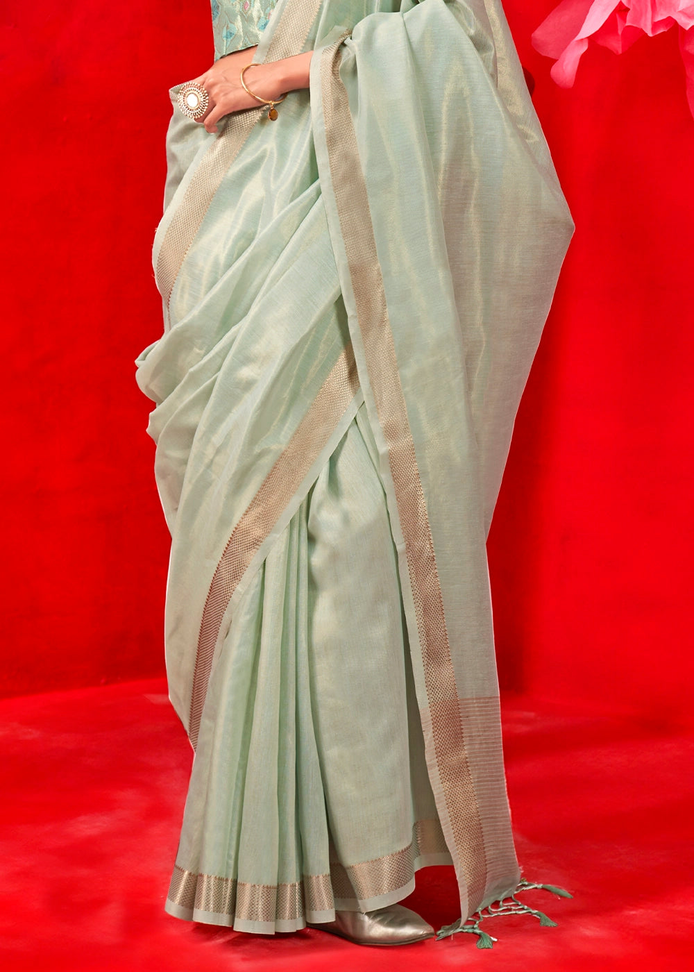 Zari Tissue Handloom Weaving Silk Saree with Minakari Blouse